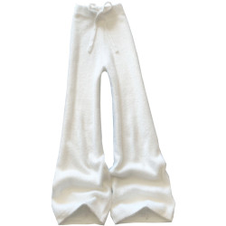 白色濶腿針織褲女秋冬季新款寬鬆拖地水貂絨軟糯垂感直筒休閒長褲