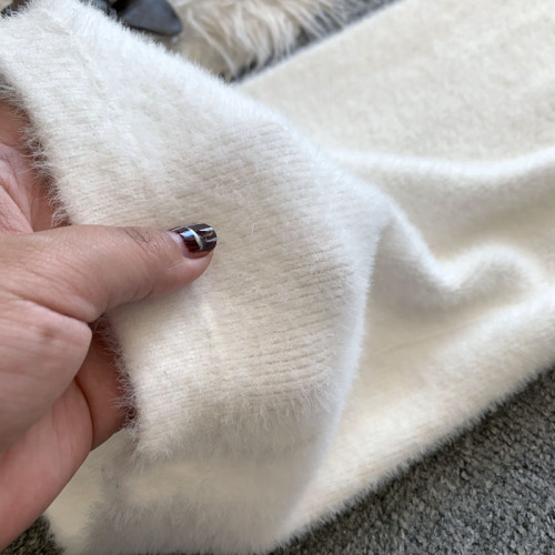 白色濶腿針織褲女秋冬季新款寬鬆拖地水貂絨軟糯垂感直筒休閒長褲