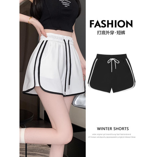 抽繩運動短褲女春夏美式外穿高腰A字寬鬆顯瘦濶腿休閒百搭熱褲潮