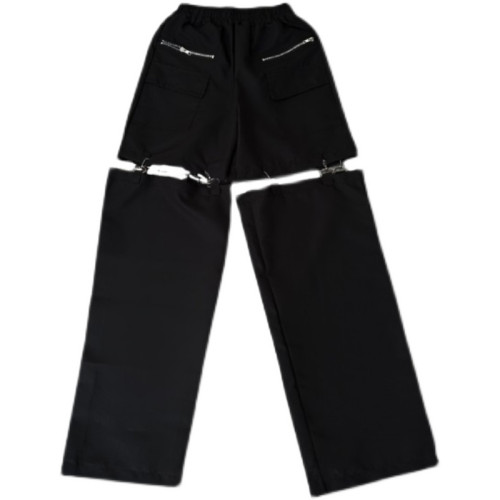 設計感辣妹炸街破洞鏤空工裝褲直筒可拆卸休閒黑色束腳褲子女春夏