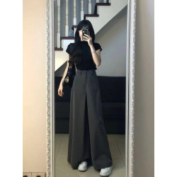 145小矮個子美式高腰西裝濶腿褲女150顯高穿搭直筒顯瘦九分休閒褲