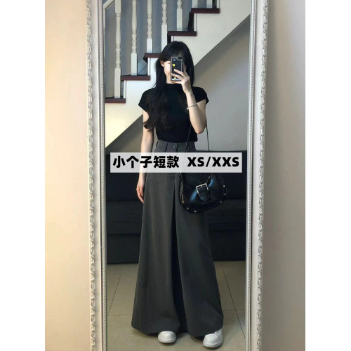 145小矮個子美式高腰西裝濶腿褲女150顯高穿搭直筒顯瘦九分休閒褲