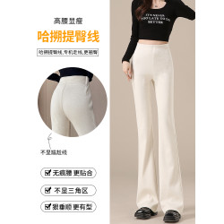 米白色加長褲子女高個子175超長版秋冬季加絨燈芯絨喇叭微喇褲子