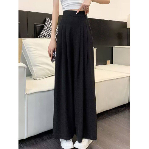 冰絲濶腿褲女2025新款高腰小個子垂感西裝休閒褲夏季薄款寬鬆裙褲