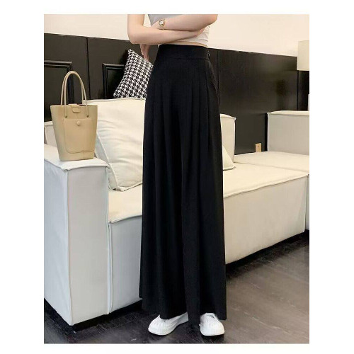 冰絲濶腿褲女2025新款高腰小個子垂感西裝休閒褲夏季薄款寬鬆裙褲