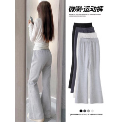 145小個子灰色微喇叭褲女春秋夏季150高腰顯瘦運動馬蹄褲休閒衛褲