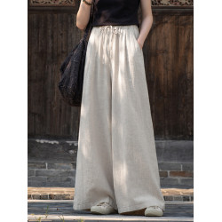棉麻濶腿褲2026新款寬鬆百搭休閒褲苧麻大擺褲垂感顯瘦女式長褲子