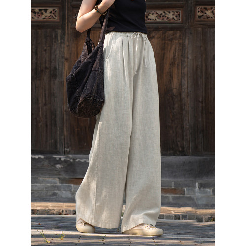 棉麻濶腿褲2026新款寬鬆百搭休閒褲苧麻大擺褲垂感顯瘦女式長褲子