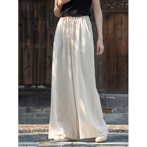棉麻濶腿褲2026新款寬鬆百搭休閒褲苧麻大擺褲垂感顯瘦女式長褲子