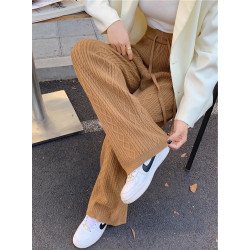 軟糯復古麻花針織毛線褲春秋新款垂感拖地濶腿褲女直筒羊絨長褲子