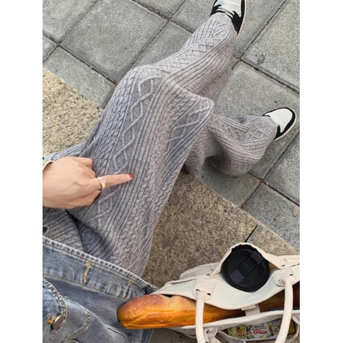 軟糯復古麻花針織毛線褲春秋新款垂感拖地濶腿褲女直筒羊絨長褲子