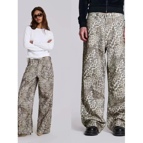 Jaded London 25新款褪色豹紋滿印 寬鬆濶腿低腰牛仔褲