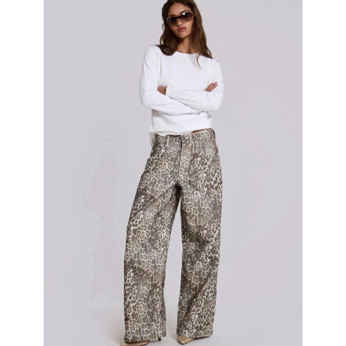 Jaded London 25新款褪色豹紋滿印 寬鬆濶腿低腰牛仔褲