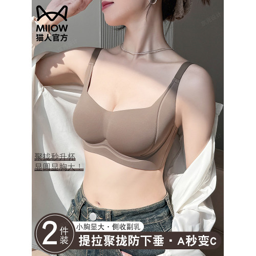 貓人內衣女小胸聚攏顯大收副乳無痕無鋼圈軟支撐上托防下垂文胸罩