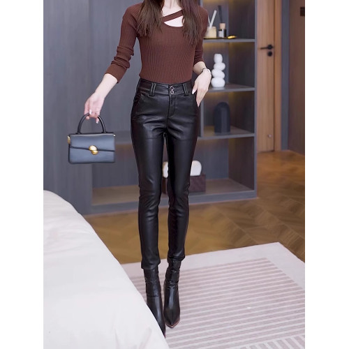 皮褲女2025新款秋冬外穿高腰修身顯瘦休閒小腳PU皮冬季女士長褲子