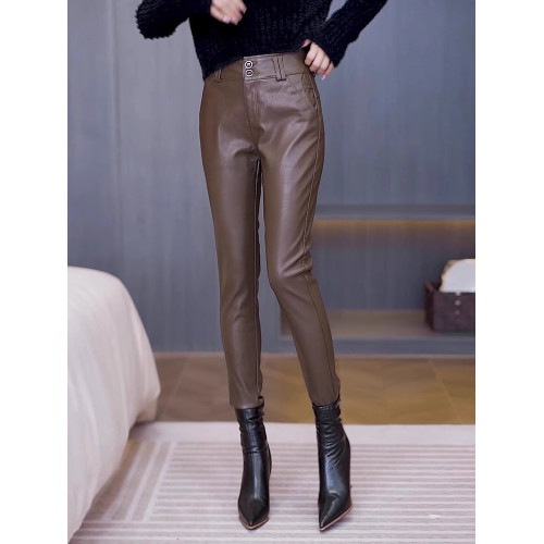 皮褲女2025新款秋冬外穿高腰修身顯瘦休閒小腳PU皮冬季女士長褲子
