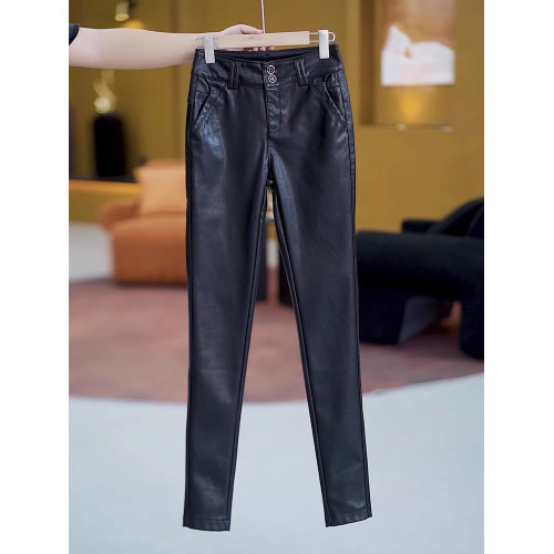 皮褲女2025新款秋冬外穿高腰修身顯瘦休閒小腳PU皮冬季女士長褲子