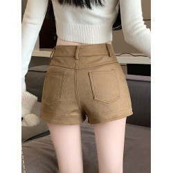美式復古春秋短褲女外穿2026新款鹿皮絨高腰緊身辣妹a字包臀熱褲