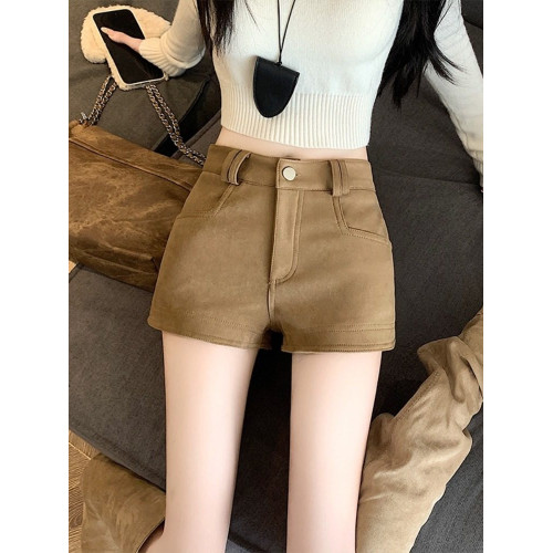 美式復古春秋短褲女外穿2026新款鹿皮絨高腰緊身辣妹a字包臀熱褲