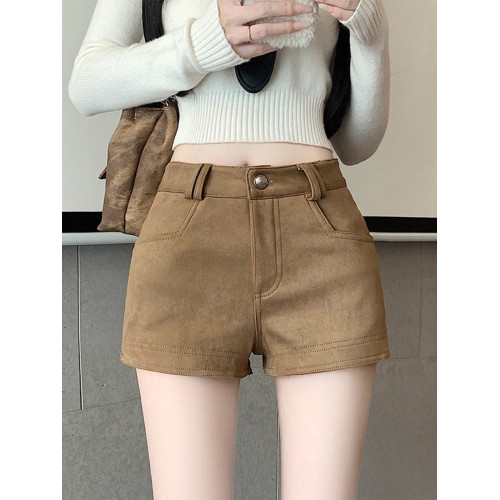 美式復古春秋短褲女外穿2026新款鹿皮絨高腰緊身辣妹a字包臀熱褲