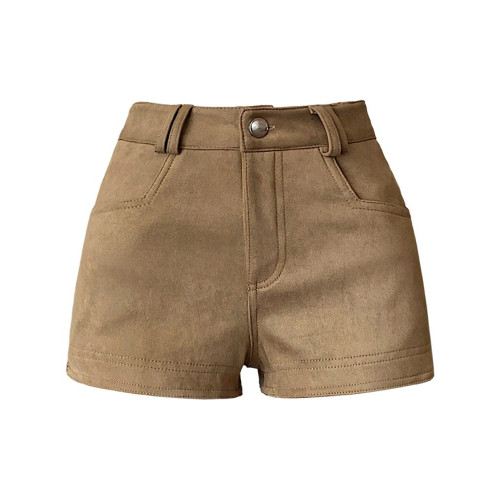 美式復古春秋短褲女外穿2026新款鹿皮絨高腰緊身辣妹a字包臀熱褲