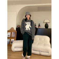 韓國東大門2025春秋新款松緊腰極簡風綠色直筒顯瘦休閒褲燈芯絨褲