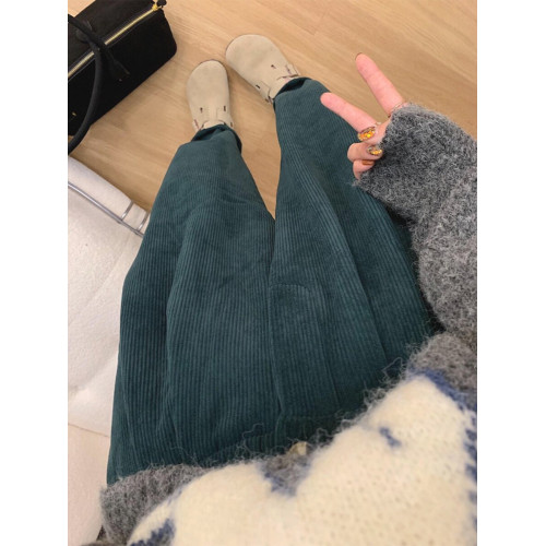 韓國東大門2025春秋新款松緊腰極簡風綠色直筒顯瘦休閒褲燈芯絨褲 韓國東大門2025春秋新款松緊腰極簡風綠色直筒顯瘦休閒褲燈芯絨褲