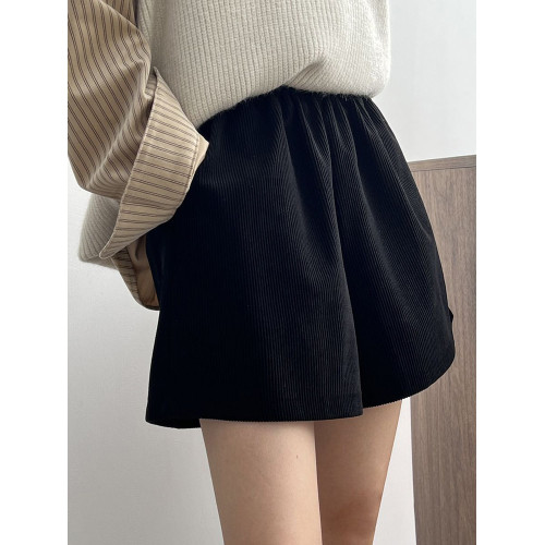 高腰大碼胖mm燈芯絨短褲女秋冬季外穿五分靴褲松緊腰a字濶腿褲子