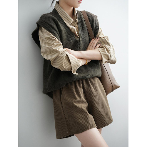 高腰大碼胖mm燈芯絨短褲女秋冬季外穿五分靴褲松緊腰a字濶腿褲子