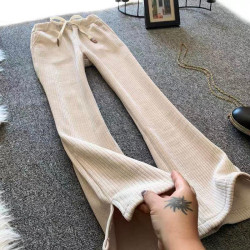 秋冬新款加絨加厚高腰垂感開叉休閒褲子拖地褲顯瘦雪尼爾條絨長褲