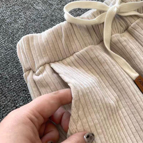 秋冬新款加絨加厚高腰垂感開叉休閒褲子拖地褲顯瘦雪尼爾條絨長褲