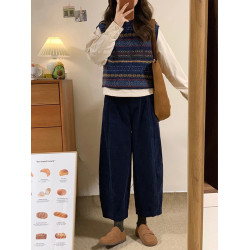 燈芯絨濶腿褲子加絨衛褲女秋冬復古小個子高腰顯瘦寬鬆直筒休閒褲