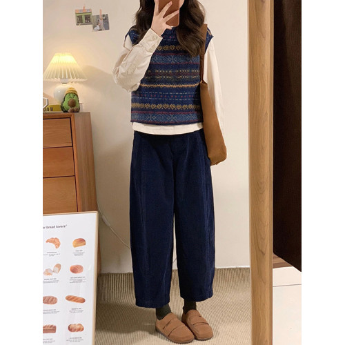 燈芯絨濶腿褲子加絨衛褲女秋冬復古小個子高腰顯瘦寬鬆直筒休閒褲