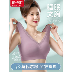 媽媽內衣女文胸無鋼圈中老年人婦女大碼背心式胸罩莫代爾棉夏季薄