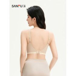 三福 薄B杯無鋼圈聚攏文胸 簡約無感磨毛蕾絲花邊內衣女513361