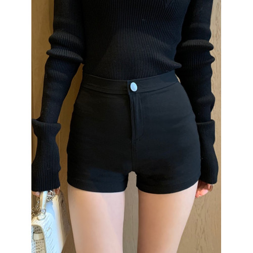 高腰秋冬短褲性感包臀蜜桃褲顯瘦緊身高彈黑色熱褲超短打底褲外穿