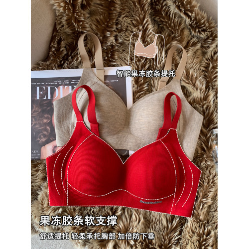 秋冬磨毛螺紋保暖內衣女小胸提拉聚攏無痕無鋼圈收副乳防下垂文胸