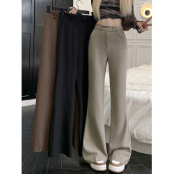 卡其色垂感西裝褲春季女褲子2025新款高腰直筒微喇叭褲小個子長褲