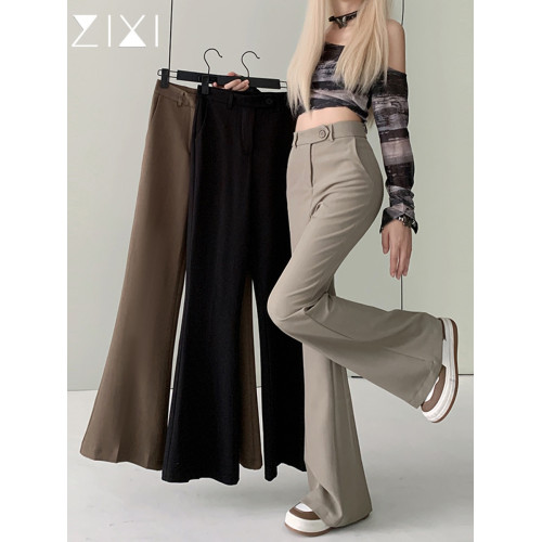 卡其色垂感西裝褲春季女褲子2025新款高腰直筒微喇叭褲小個子長褲