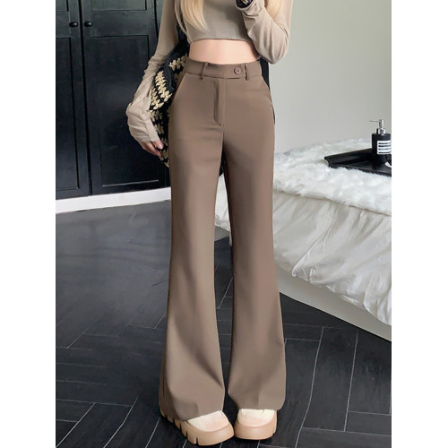 卡其色垂感西裝褲春季女褲子2025新款高腰直筒微喇叭褲小個子長褲