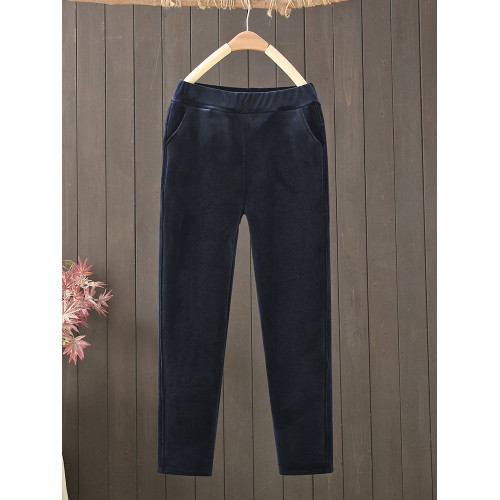 金絲絨媽媽褲子女秋冬加絨加厚休閒小腳褲高腰彈力外穿中老年女褲