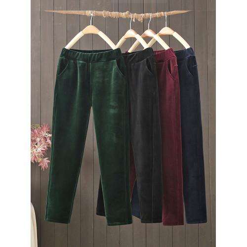 金絲絨媽媽褲子女秋冬加絨加厚休閒小腳褲高腰彈力外穿中老年女褲