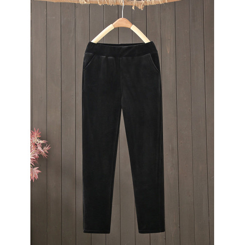 金絲絨媽媽褲子女秋冬加絨加厚休閒小腳褲高腰彈力外穿中老年女褲