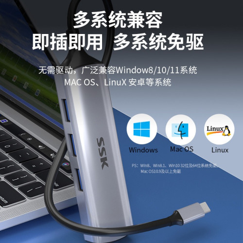 SSK飚王TypeC拓展隖usb擴展隖轉千兆網口5Gbps轉網線接口轉換器