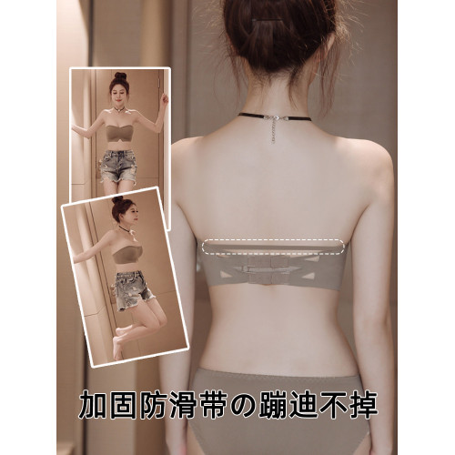 無肩帶內衣小胸顯大外擴漫畫胸型隱形聚攏防滑抹胸裹胸加厚文胸罩
