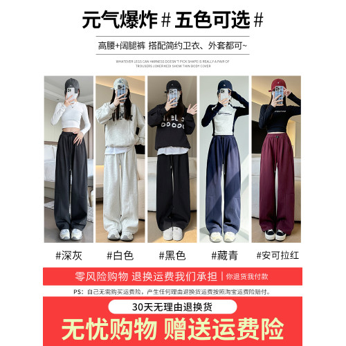 黑色運動褲女秋冬2025新款高腰濶腿褲窄版顯瘦直筒褲香蕉休閒衛褲