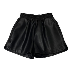 松緊高腰PU皮A字休閒短褲女2023秋裝韓版時尚百搭黑色濶腿靴褲子