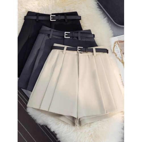 2024春夏新款西裝短褲女寬鬆高腰A字百褶褲裙休閒顯瘦濶腿短褲子