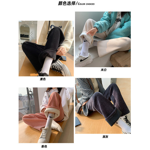 加絨雪尼爾濶腿褲女2025新款秋冬季高腰寬鬆直筒休閒褲燈芯絨褲子