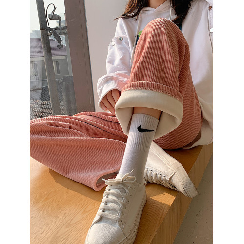 加絨雪尼爾濶腿褲女2025新款秋冬季高腰寬鬆直筒休閒褲燈芯絨褲子